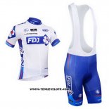 2013 Maillot Ciclismo FDJ Blanc et Azur Manches Courtes et Cuissard