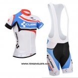 2014 Maillot Ciclismo Cube Blanc et Bleu Manches Courtes et Cuissard