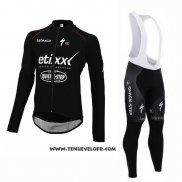 2015 Maillot Ciclismo Ettix Quick Step Noir et Blanc Manches Longues et Cuissard