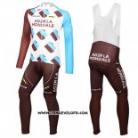 2016 Maillot Ciclismo Ag2r La Mondiale Blanc et Marron Manches Longues et Cuissard