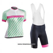 2017 Maillot Ciclismo Femme Northwave Vert et Rose Manches Courtes et Cuissard