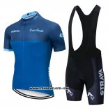 2019 Maillot Ciclismo STRAVA Bleu Manches Courtes et Cuissard