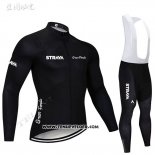 2019 Maillot Ciclismo STRAVA Noir Manches Longues et Cuissard