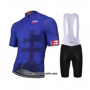 2019 Maillot Ciclismo Slovaquie Bleu Noir Manches Courtes et Cuissard