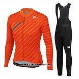 2020 Maillot Ciclismo Femme Sportful Orange Gris Manches Longues et Cuissard