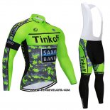 2020 Maillot Ciclismo Tinkoff Saxo Bank Vert Camouflage Manches Longues et Cuissard