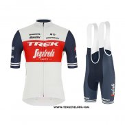 2021 Maillot Cyclisme Trek Segafredo Blanc Profond Bleu Manches Courtes et Cuissard