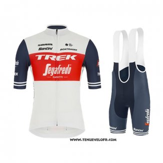 2021 Maillot Cyclisme Trek Segafredo Blanc Profond Bleu Manches Courtes et Cuissard