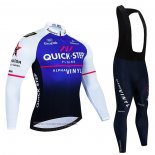 2023 Maillot Cyclisme Deceuninck Quick Step Blanc Bleu Manches Longues et Cuissard