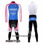 2010 Maillot Ciclismo Lampre Farnese Vini Rose et Bleu Clair Manches Longues et Cuissard