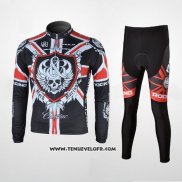 2010 Maillot Ciclismo Rock Racing Noir et Rouge Manches Longues et Cuissard