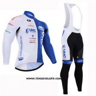 2015 Maillot Ciclismo UHC Blanc et Azur Manches Longues et Cuissard