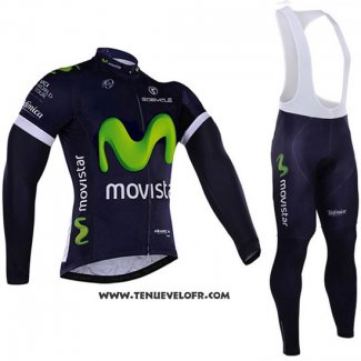 2016 Maillot Ciclismo Movistar Blanc et Bleu Manches Longues et Cuissard