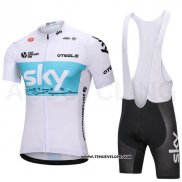 2018 Maillot Ciclismo Sky Blanc et Bleu Manches Courtes et Cuissard