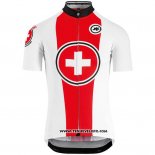 2018 Maillot Ciclismo Suisse Rouge Blanc Manches Courtes et Cuissard