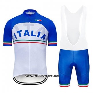 2019 Maillot Ciclismo Italie Blanc Bleu Manches Courtes et Cuissard