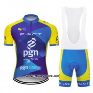 2019 Maillot Ciclismo PGN Bleu Brillant Jaune Manches Courtes et Cuissard