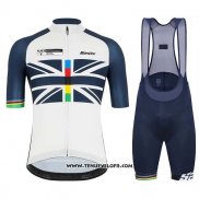 2019 Maillot Ciclismo USA Blanc Fonce Bleu Manches Courtes et Cuissard