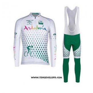 2020 Maillot Ciclismo Andalucia Blanc Vert Manches Longues et Cuissard