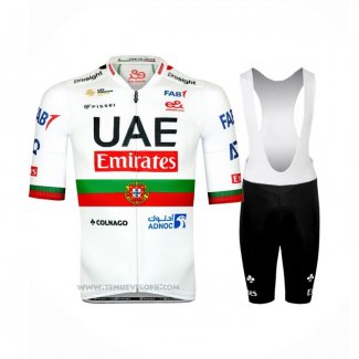 2024 Maillot Cyclisme UAE Portugal Champion Blanc Manches Courtes et Cuissard