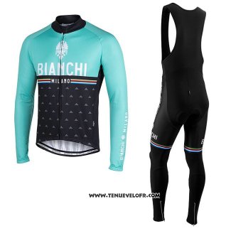 Maillot Ciclismo Bianchi Milano Nalles Bleu Clair Noir Manches Longues et Cuissard