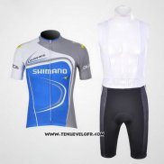 2011 Maillot Ciclismo Shimano Bleu et Blanc Manches Courtes et Cuissard