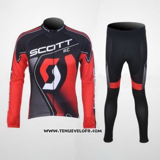 2012 Maillot Ciclismo Scott Noir et Rouge Manches Longues et Cuissard