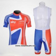 2012 Maillot Ciclismo Sky Champion Regno Unito Orange et Bleu Manches Courtes et Cuissard