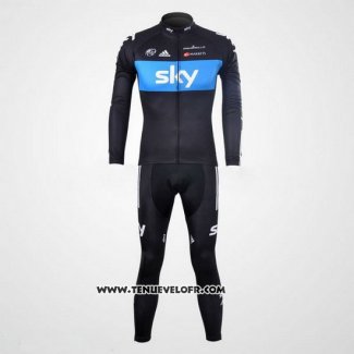 2012 Maillot Ciclismo Sky Noir et Azur Manches Longues et Cuissard