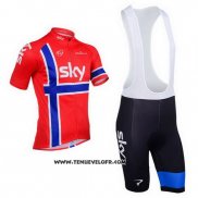 2013 Maillot Ciclismo Sky Champion Norvege Bleu et Rouge Manches Courtes et Cuissard