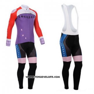 2014 Maillot Ciclismo Fox Cyclingbox Rouge et Violet Manches Longues et Cuissard