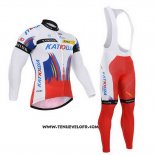 2015 Maillot Ciclismo Katusha Blanc et Rouge Manches Longues et Cuissard