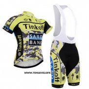 2015 Maillot Ciclismo Tinkoff Saxo Bank Noir et Jaune Manches Courtes et Cuissard