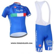 2016 Maillot Ciclismo Italie Blanc et Bleu Manches Courtes et Cuissard