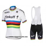 2016 Maillot Ciclismo UCI Mondo Champion Tinkoff Blanc Manches Courtes et Cuissard