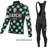 2017 Maillot Ciclismo Bianchi Milano Ml Noir et Vert Manches Longues et Cuissard