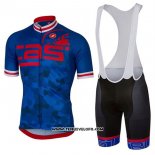 2017 Maillot Ciclismo Castelli Bleu et Rouge Manches Courtes et Cuissard