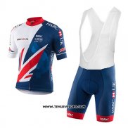 2017 Maillot Ciclismo Great Britain Bleu et Blanc Manches Courtes et Cuissard