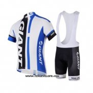 2018 Maillot Ciclismo Giant Blanc Bleu Noir Manches Courtes et Cuissard