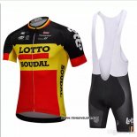 2018 Maillot Ciclismo Lotto Soudal Noir et Jaune Manches Courtes et Cuissard
