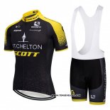 2018 Maillot Ciclismo Scott Jaune et Noir Manches Courtes et Cuissard