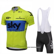 2018 Maillot Ciclismo Sky Vert et Bleu Manches Courtes et Cuissard