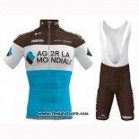 2019 Maillot Ciclismo Ag2r La Mondiale Marron Blanc Bleu Manches Courtes et Cuissard
