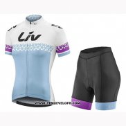 2019 Maillot Ciclismo Femme Liv Blanc Bleu Manches Courtes et Cuissard