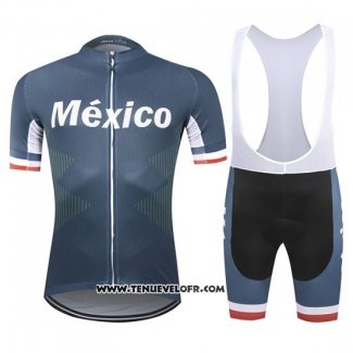 2019 Maillot Ciclismo Mexique Fonce Bleu Manches Courtes et Cuissard