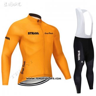 2019 Maillot Ciclismo STRAVA Orange Manches Longues et Cuissard