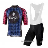 2020 Maillot Ciclismo Bianchi Noir Bleu Rouge Manches Courtes et Cuissard