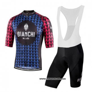 2020 Maillot Ciclismo Bianchi Noir Bleu Rouge Manches Courtes et Cuissard