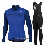 2020 Maillot Ciclismo Femme Sportful Bleu Manches Longues et Cuissard