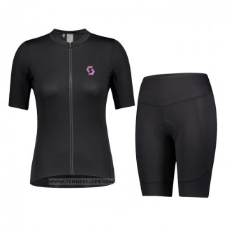 2021 Maillot Cyclisme Femme Scott Noir Manches Courtes et Cuissard